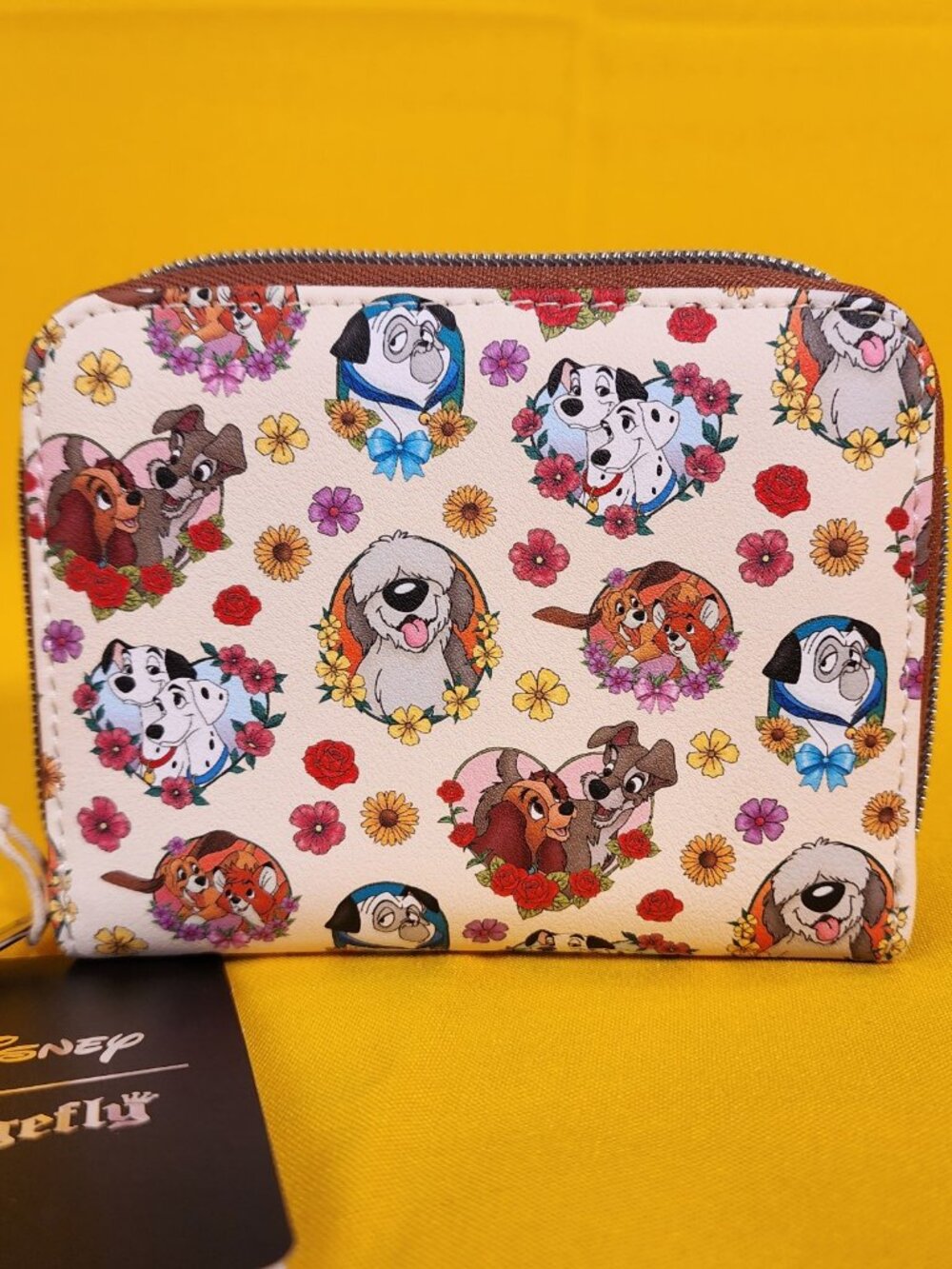 Loungefly Disney Dogs Portait Flower Hearts AOP Zip Around Wallet Soft Tag NEW